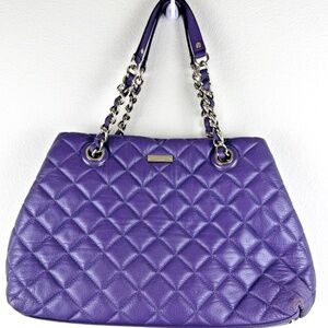 KATE SPADE Purple Quilted Leather Shoulder Purse PRETTY 1/2 Chain Handles - FLAW